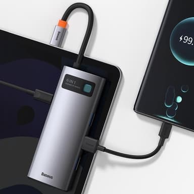 Baseus 6in1 Multifunktionell HUB USB-C 100 W - Grå