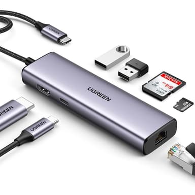 Ugreen HUB 100W USB-C Till HDMI, RJ45, USB-C, SD/TF Kortläsare, USB-A 3.0