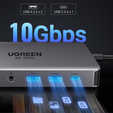 Ugreen 13in1 HUB USB-C Med HDMI, Display Port, RJ45, Aux, USB-C - Grå
