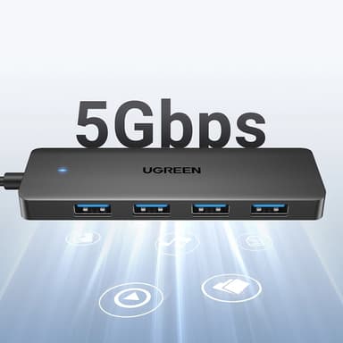Ugreen HUB 4 Portar USB-A 3.0 Med 1m USB-A Kabel - Svart