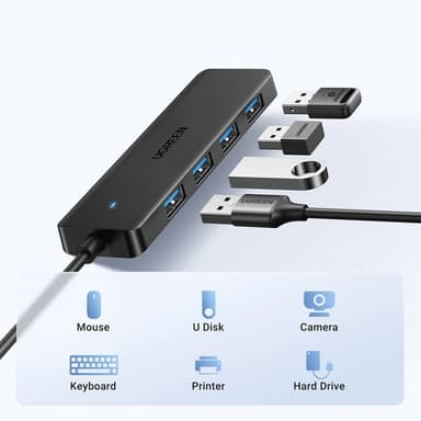 Ugreen HUB 4 Portar USB-A 3.0 Med 1m USB-A Kabel - Svart