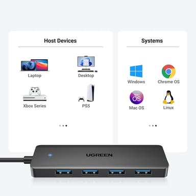 Ugreen HUB 4 Portar USB-A 3.0 Med 1m USB-A Kabel - Svart