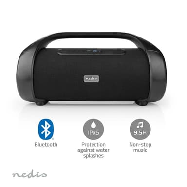 Nedis Bluetooth® Party Boombox | 9.5 timmar | 2.1 | 120 W | Uppspelning av media: AUX / USB | IPX5 | Synkroniseringsbar | Bärhandtag | Festljus | Svart