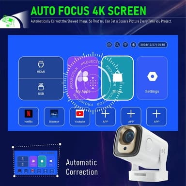 HY260 Pro Projektor 1GB+8GB Android 11.0 WiFi6 BT5.4 hemmabio 200 ANSI Lumen