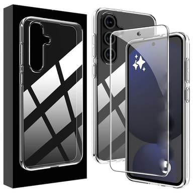 För Samsung Galaxy A26 5G genomskinligt TPU mobilskal + härdat glas