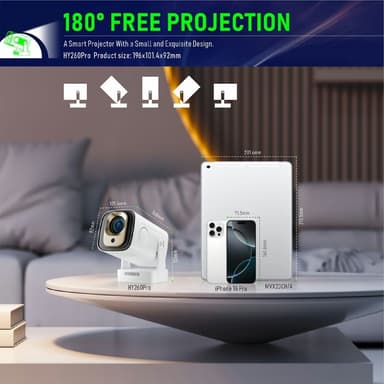 HY260 Pro Projektor 1GB+8GB Android 11.0 WiFi6 BT5.4 hemmabio 200 ANSI Lumen