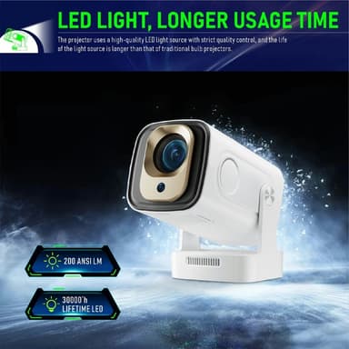 HY260 Pro Projektor 1GB+8GB Android 11.0 WiFi6 BT5.4 hemmabio 200 ANSI Lumen