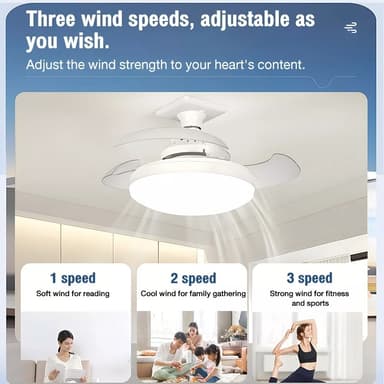 TakFläkt E27 Fläkt Taklampa med Fjärrkontroll APP-kontroll 3 hastigheter Dimbar