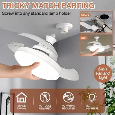 TakFläkt E27 Fläkt Taklampa med Fjärrkontroll APP-kontroll 3 hastigheter Dimbar