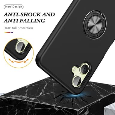 Till Samsung Galaxy A06 4G Hybridskal med Roterbar Ringhållare - Svart