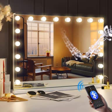 VANITII Hollywood-sminkspegel med belysning Bluetooth Bordsplatta Väggmontering Metall Vit 80x58 cm