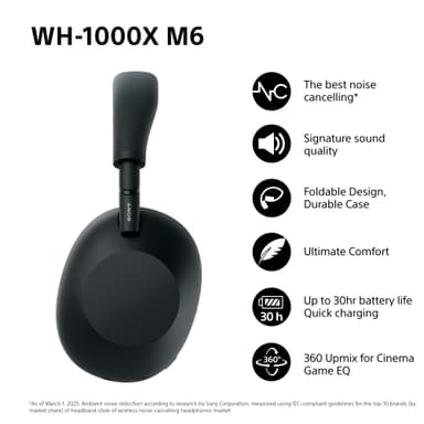 Sony WH-1000XM6 trådlösa around-ear-hörlurar (svarta)