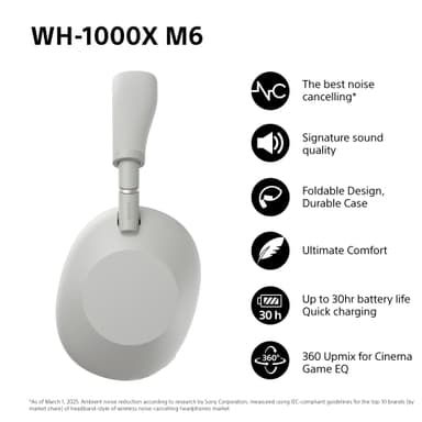 Sony WH-1000XM6 trådlösa around-ear-hörlurar (platinum silver)