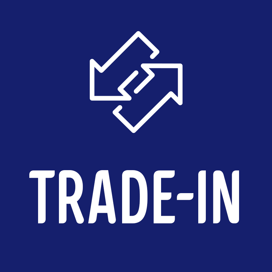 Apple: Texten "Trade In"  och två pilar logotyp.