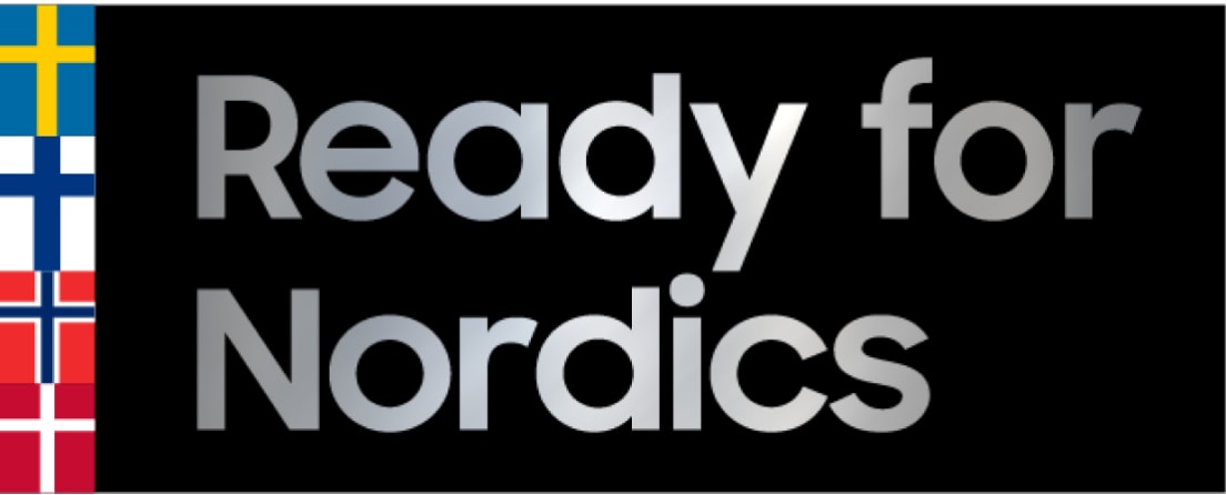 Samsung-ReadyForNordics text med nordiska flaggor