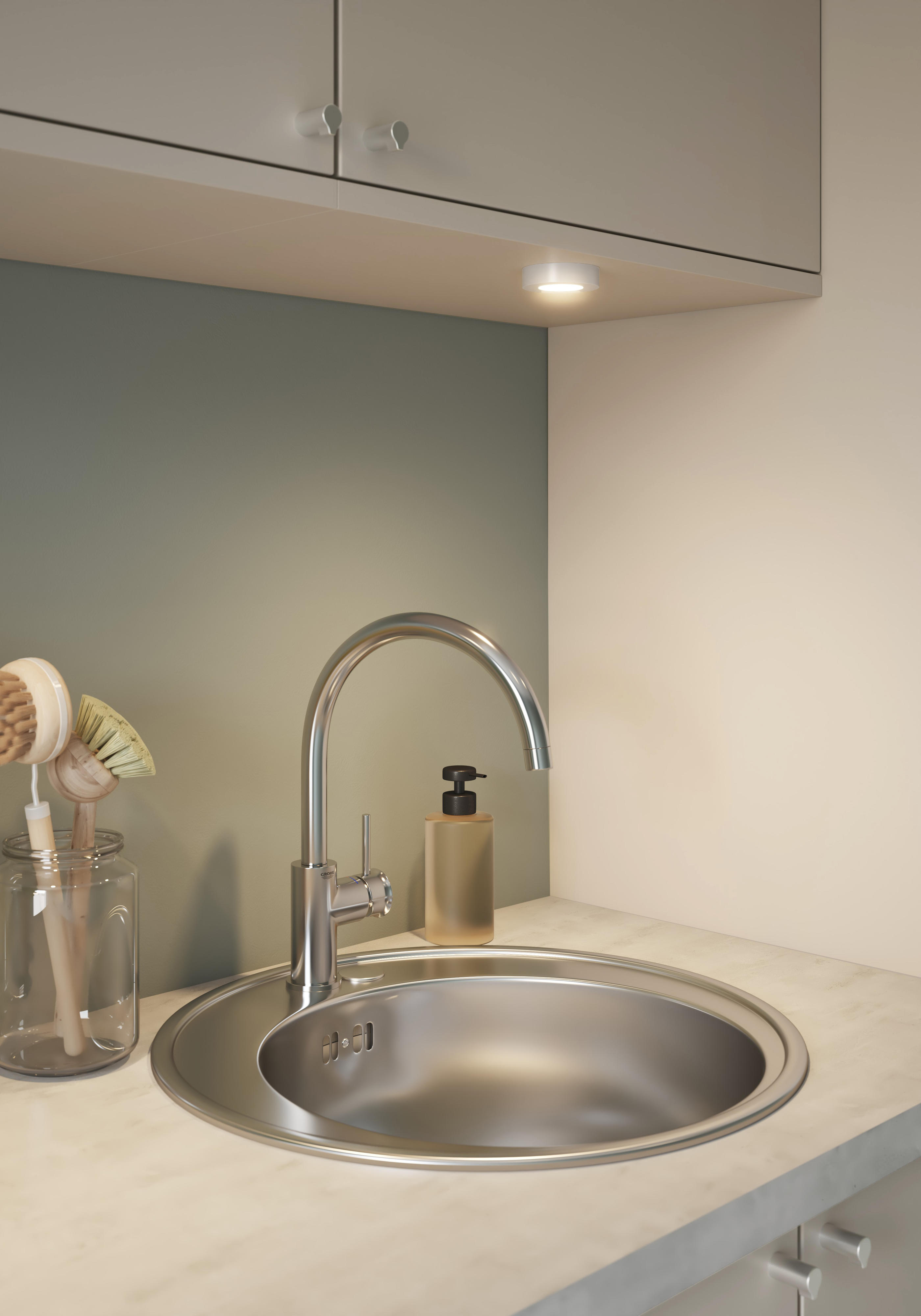EPOQ - Laundry Room - L4 - Core Grey Mist - Beige - White Laminate Worktop - topmounted sink - chrome tap_edited