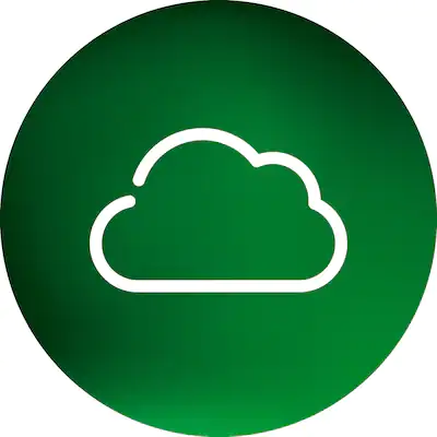 Rund och grön ikon för Elgiganten Cloud med ett vitt moln