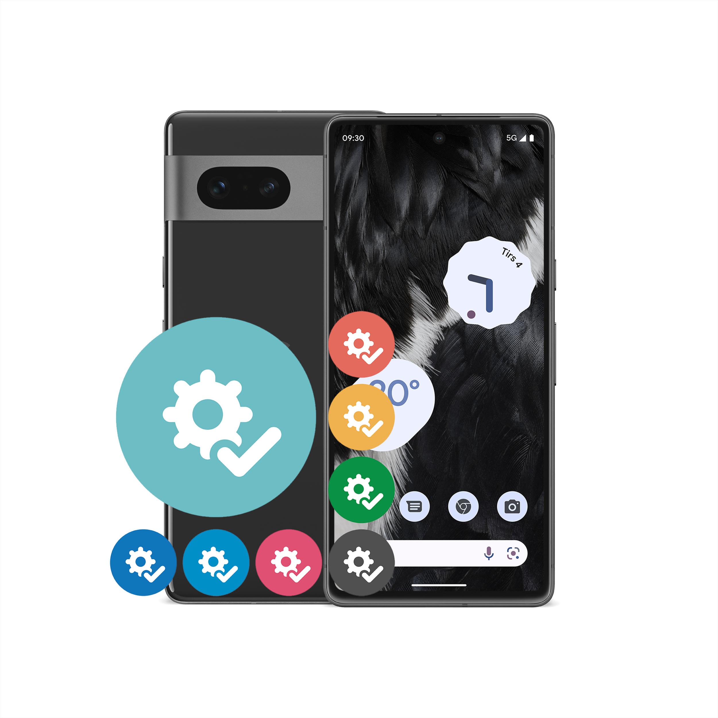 Pixel-telefon med inställningssymboler