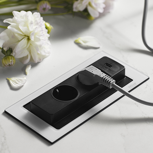 Power outlet in a kitchen worktop