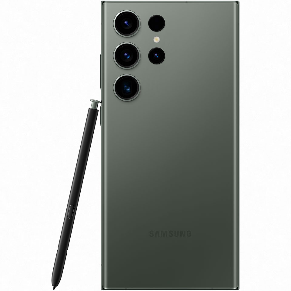 Samsung Galaxy S23 Ultra med S Pen och fokus på kamerasystem