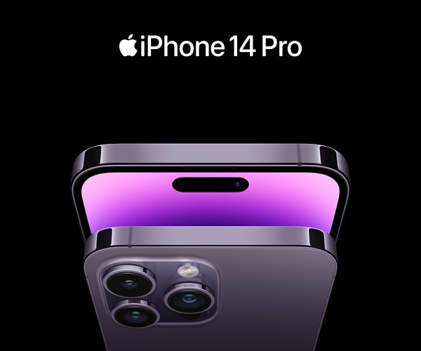 Dark purple iPhone 14 Pro on black background