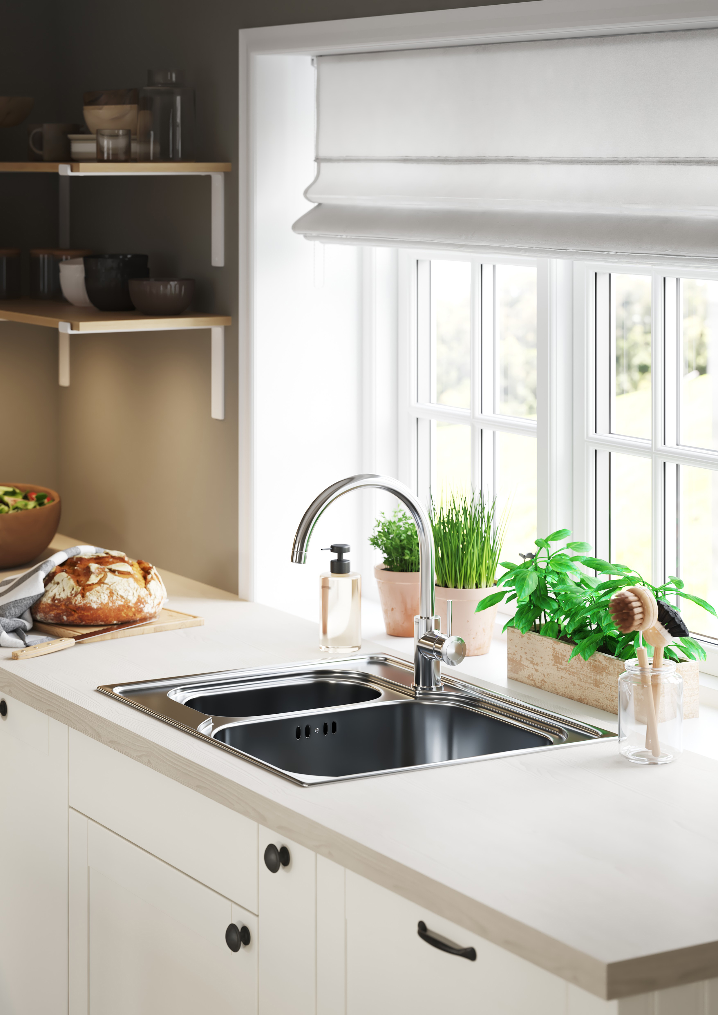 Epoq- Counter tops - Kitchen in white with flower pots