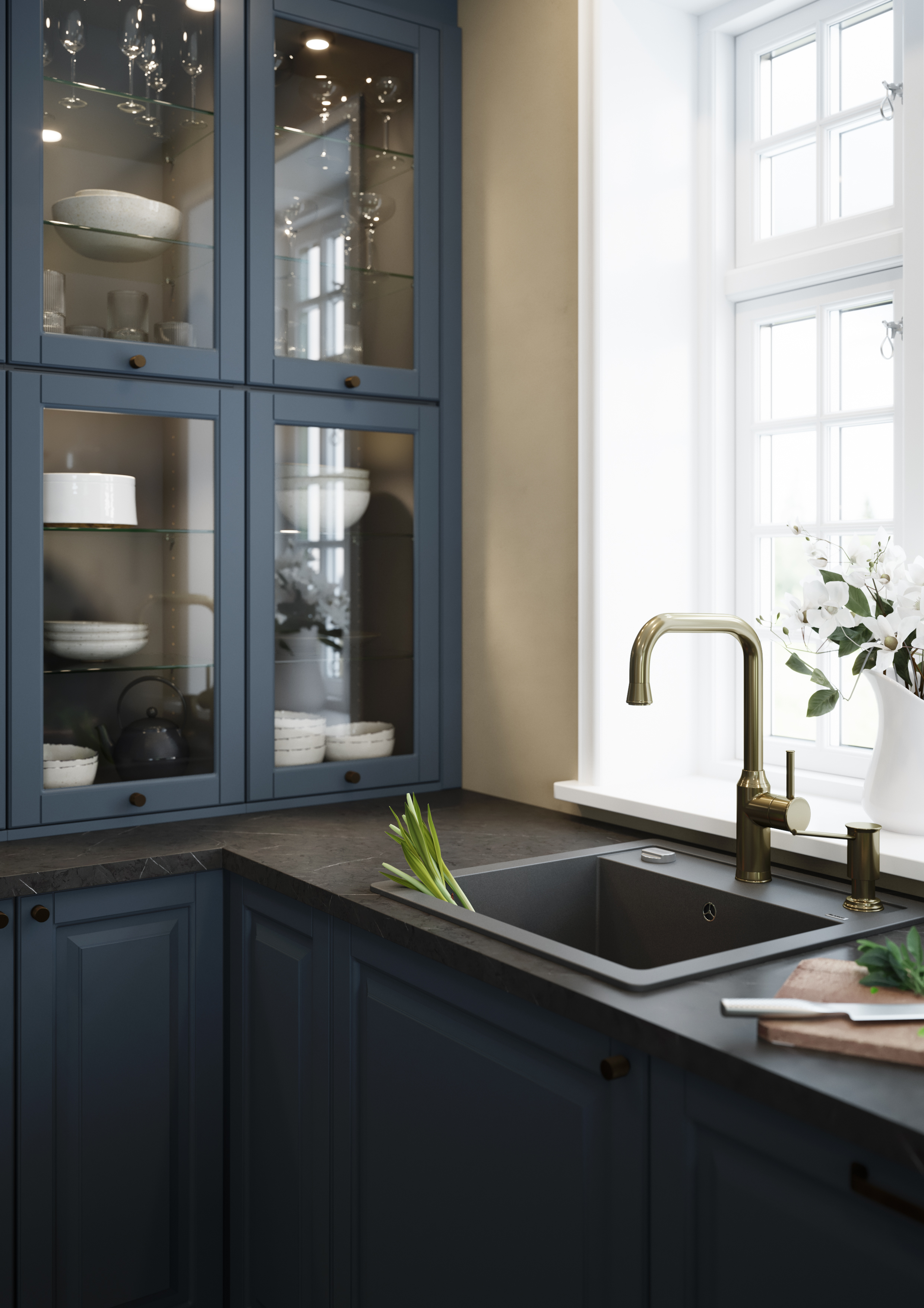 Epoq- Counter tops - Dark blue kichen cabinet in glass