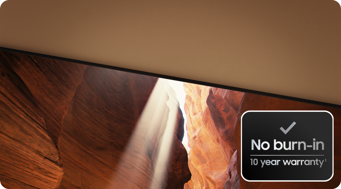 Close-up of the corner of Samsung TV on a beige wall