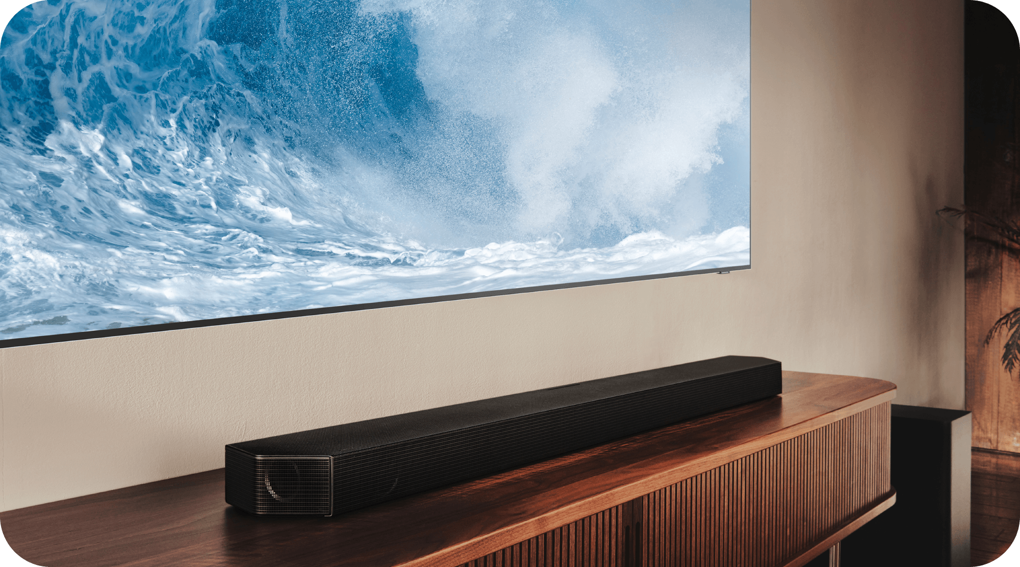 Samsung TV in a living room and Samsung TV Plus