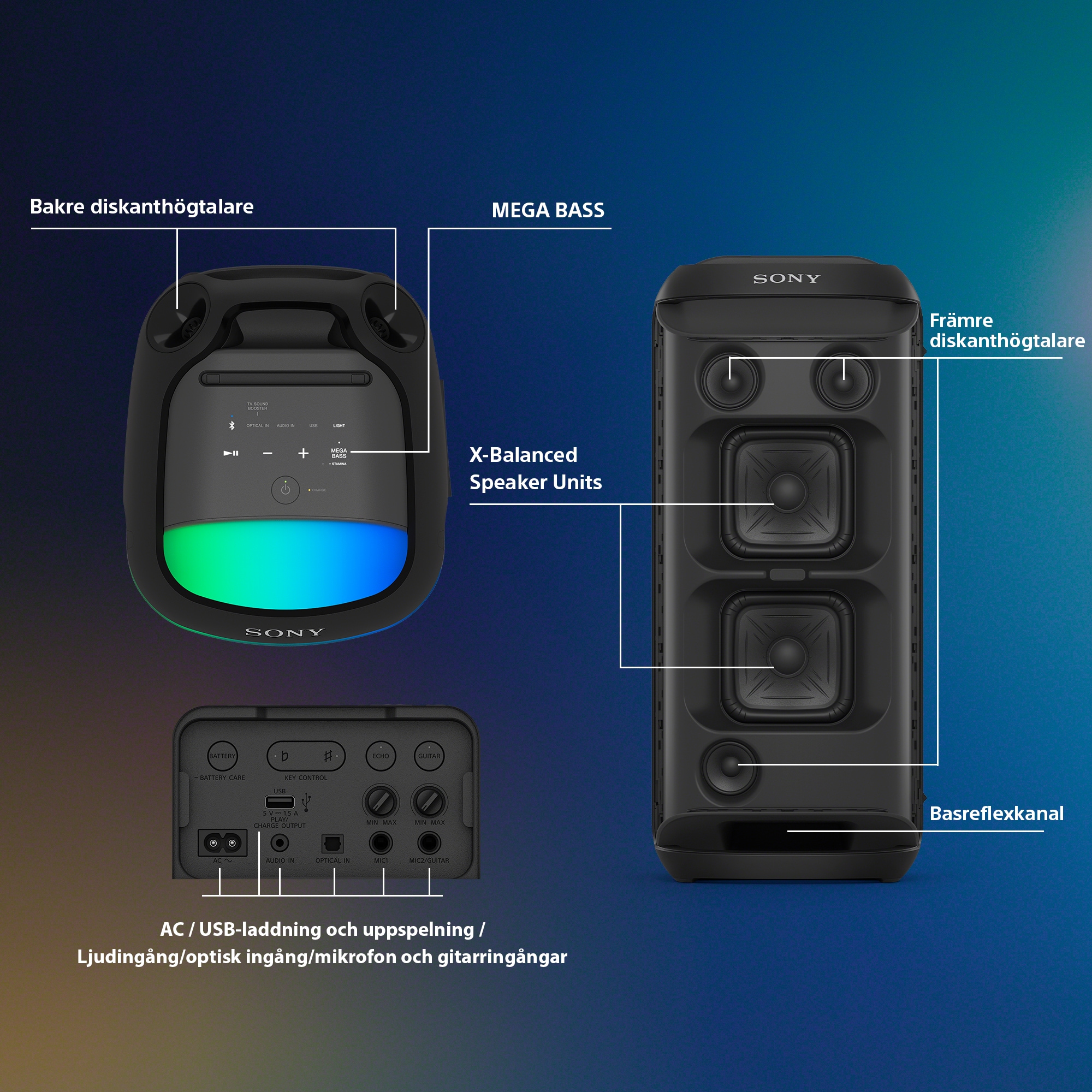 Sony SRS-XV800 med högtalarfunktioner och flerfärgad belysning