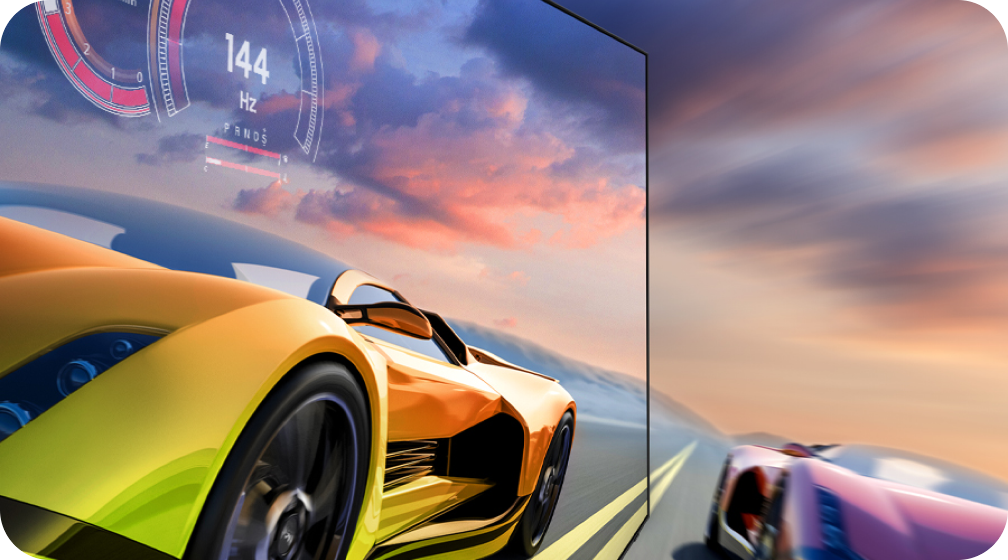 Samsung TV with MotionXcelerator and a racing car in the TV screen