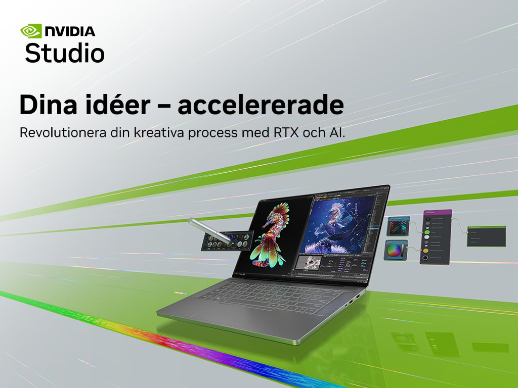 Nvidia Studio-banner med bild av laptop och Adobe Studio-program