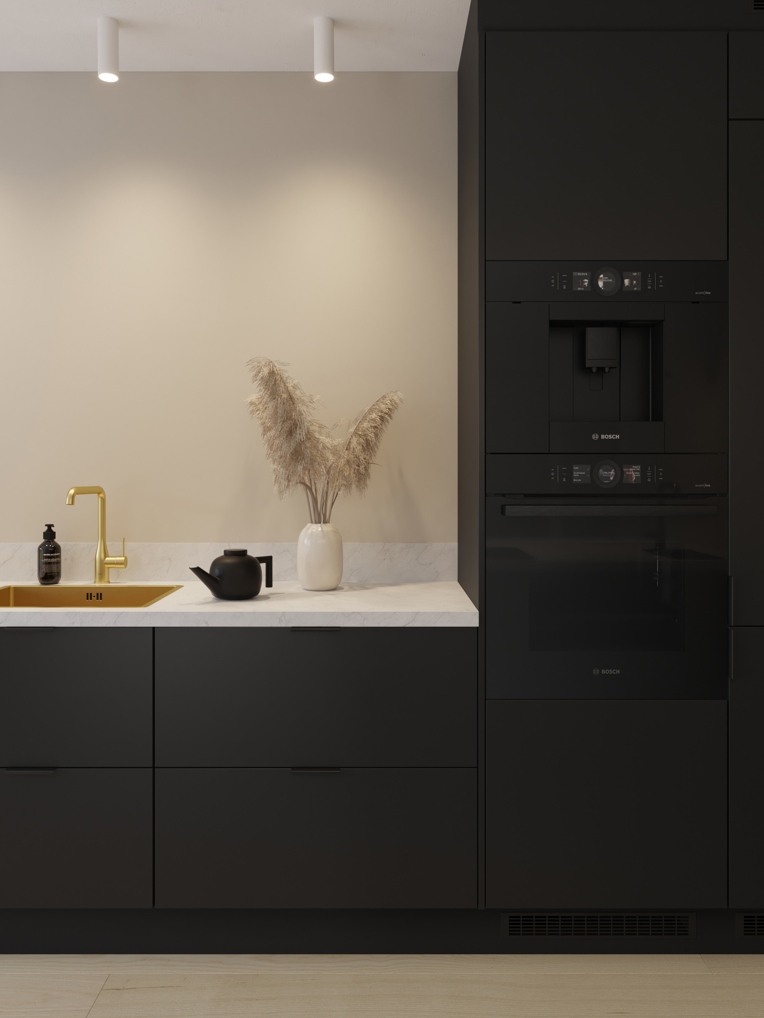 EPOQ - Perfect kitchen - Pure Black - Kitchen - I solution - Island - Brass Sink - Brass Tap - Gold - Marble