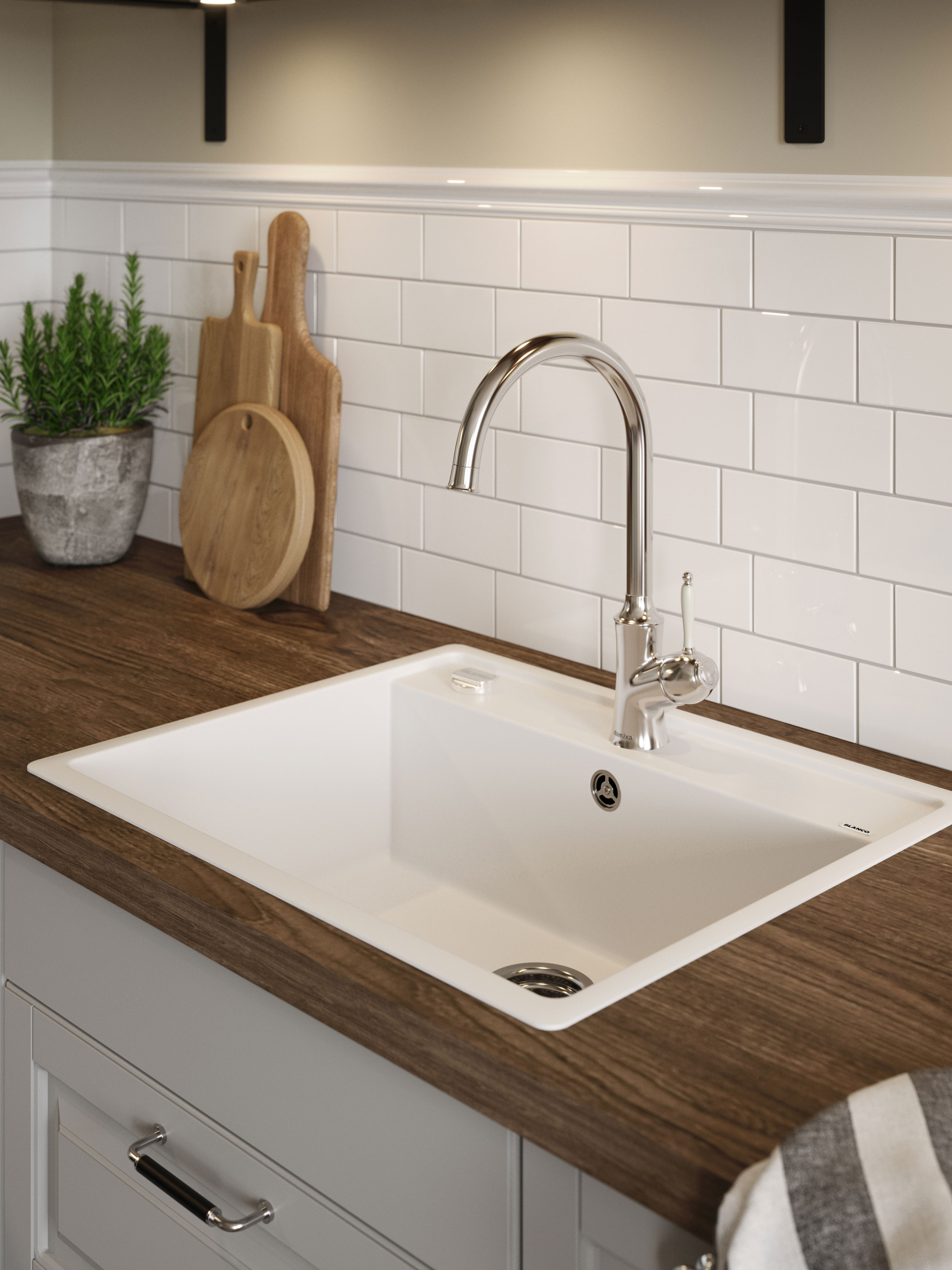 EPOQ - Perfect kitchen - White Epoq Kitchen with brown wooden worktop