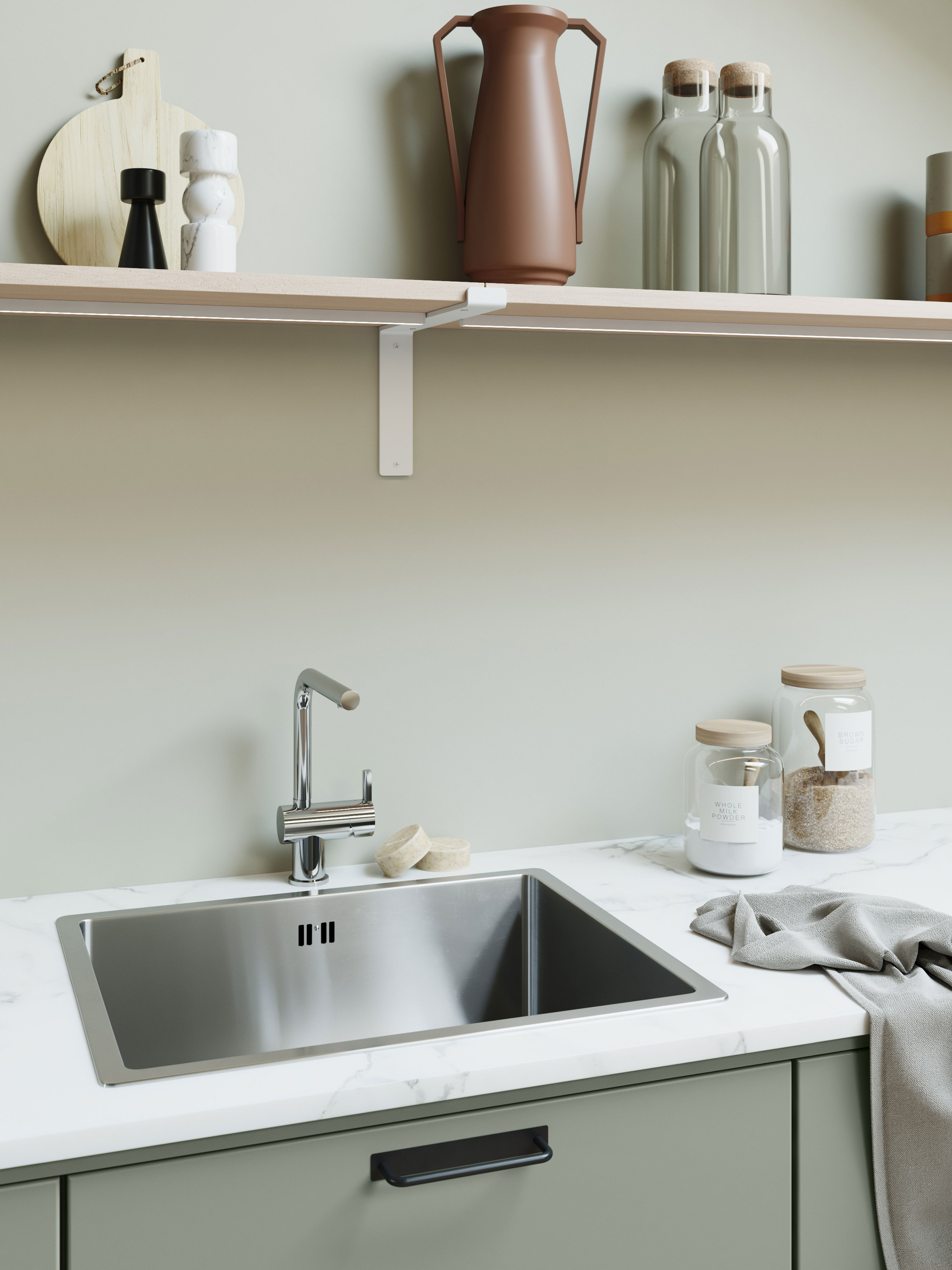 EPOQ - Perfect kitchen - Sage Epoq Kitchen, sink and shelf