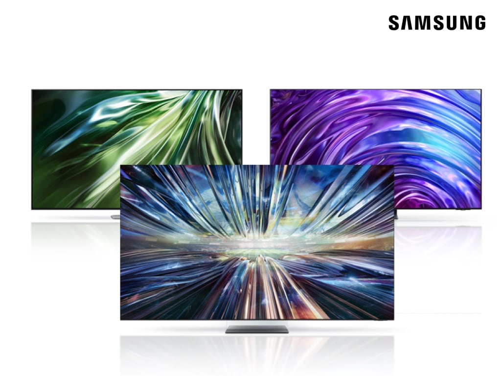 Samsung - TV - Three Samsung Smart-TV's and logo