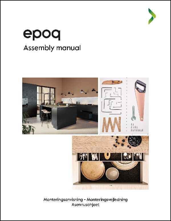 Framsidan på en monteringsmanual från Epoq. En handbok om hur du monterar ditt kök. 