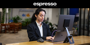 espresso displays - espresso Stands and a woman in front of it