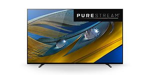 Sony TV med fjäder motiv på skärmen och texten "PureStream". 