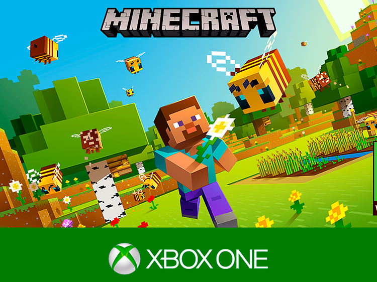 Minecraft Buzzy bees, bild på figurer med Xbox one logotyp. 