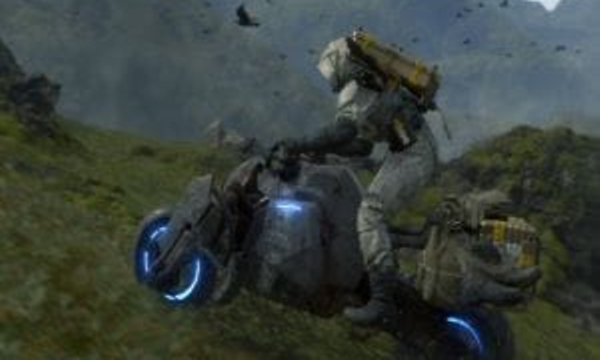 Death Stranding - karaktär som åker motorcykel