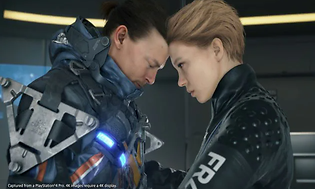 Death Stranding - två karaktärer som står med ansiktet mot varandra