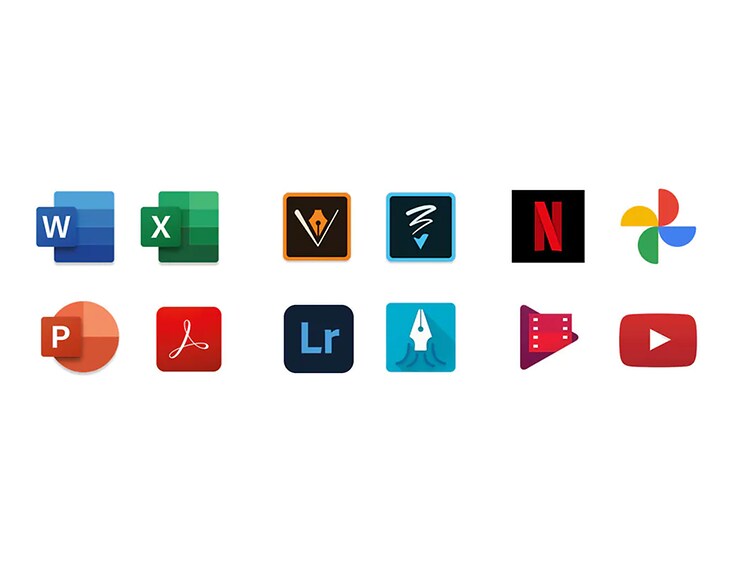 Ikoner för MS Office, Adobe och Google