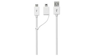Vit kabel med tre olika USB-anslutningar.