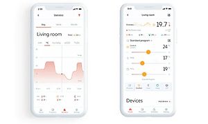 Mobilskärm som visar info om temperatur från Mills app.