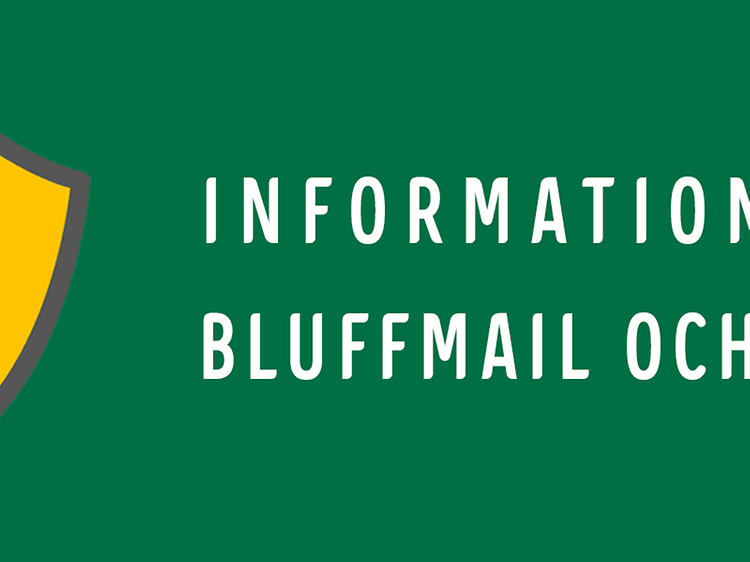 Banner med texten "Information om bluffmail och sms" i vitt på grön bakgrund.