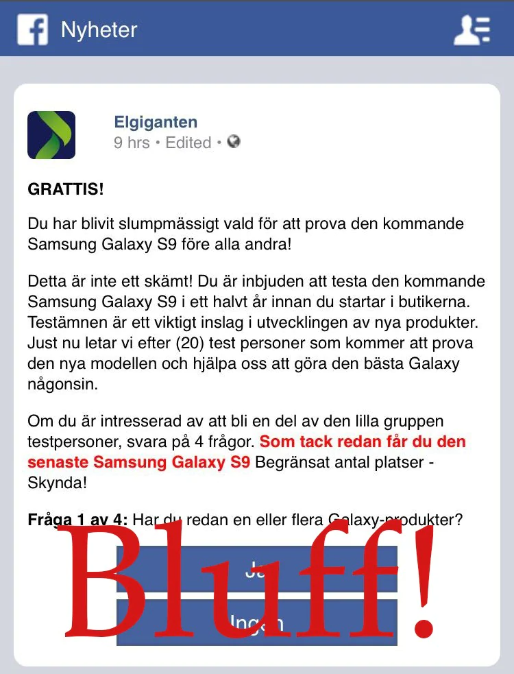 Exempel på bluffmail med texten "bluff" i rött! 