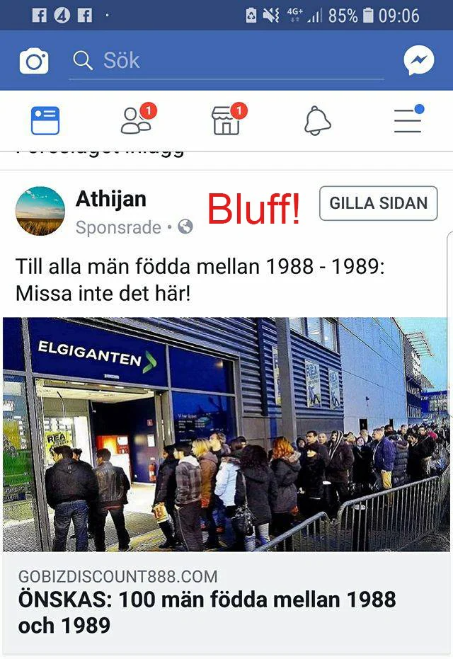 Exempel på bluffmail med texten "Bluff" i rött.