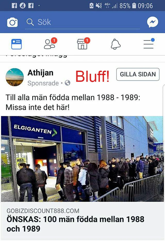 Exempel på bluffmail med texten "Bluff" i rött. 