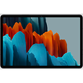 Surfplatta från Samsung Galaxy Tab S7 med svart ram och motiv i blå och orange färg på skärmen. 